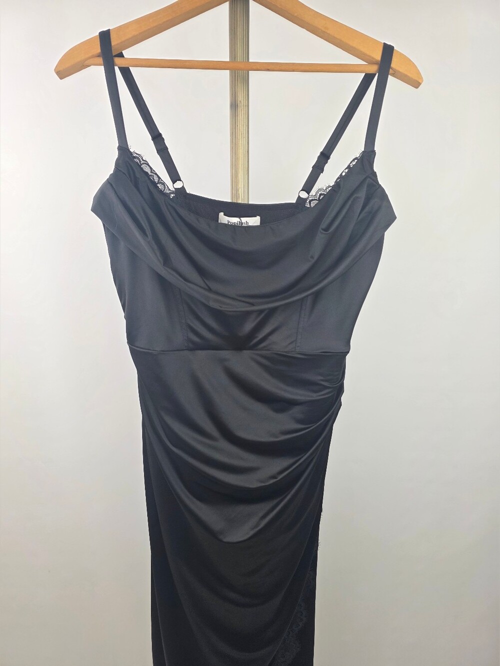 Popilush Women's Black Lace Corset Satin Ruched Cocktail Shapewear Midi Dress XL - Picture 8 of 12